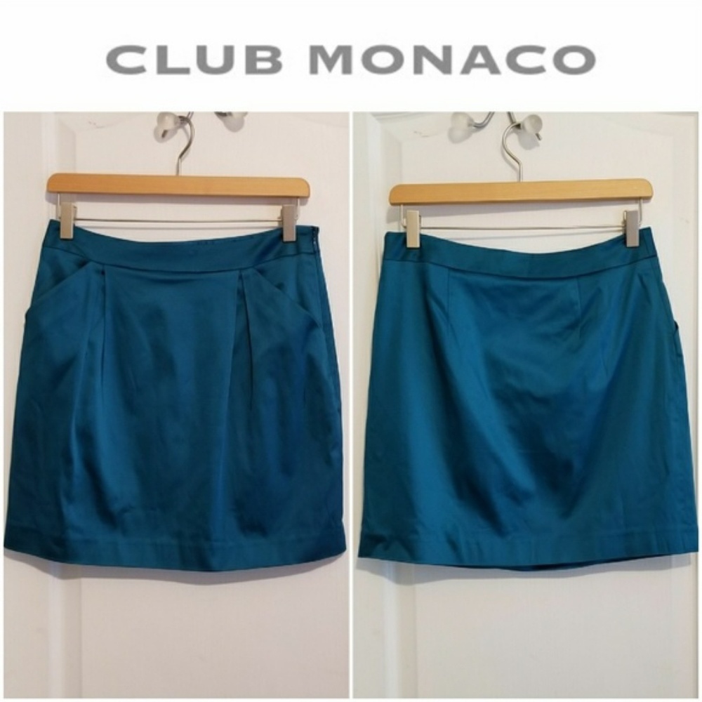 Club Monaco Teal Satiny Skirt with Pockets